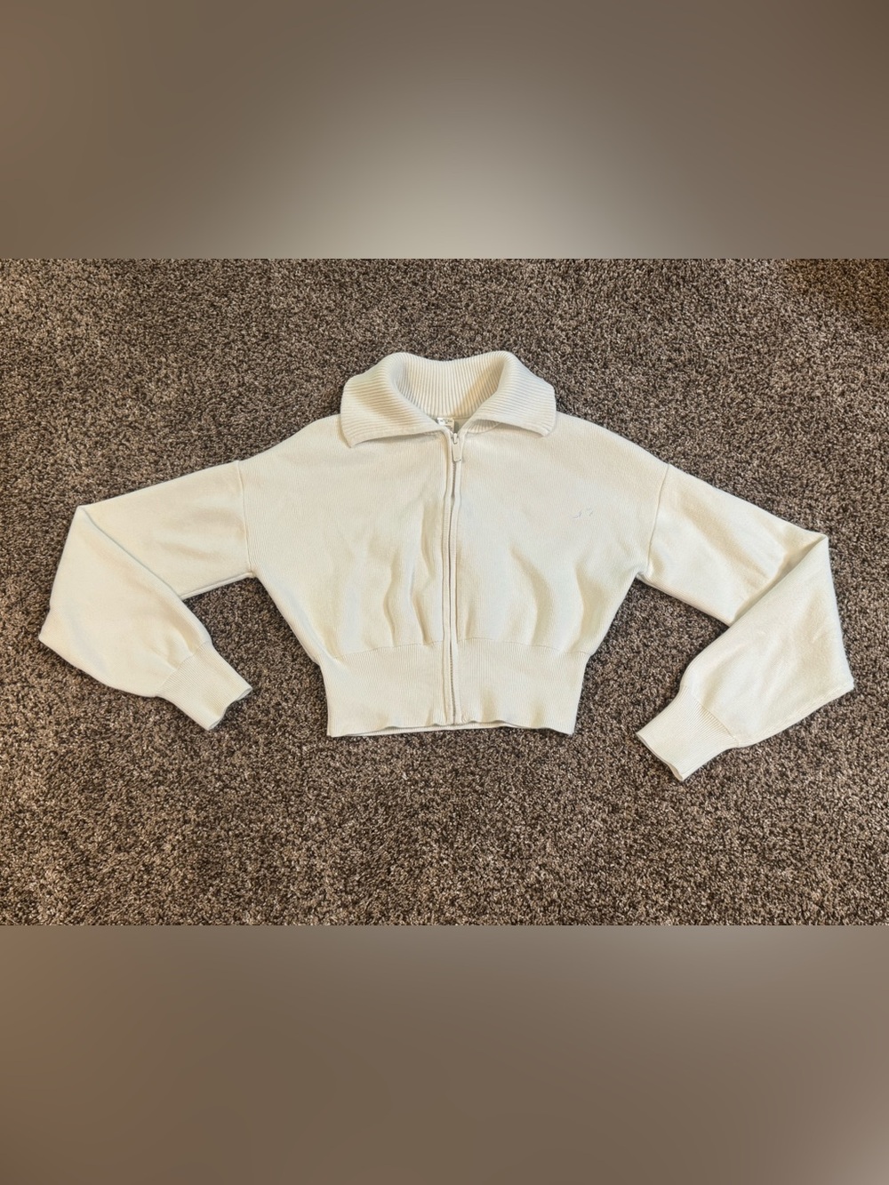 ALO Scholar Knit Cropped Full Zip Jacket IVORY Sz. XS $188 RETAIL - Picture 2 of 9
